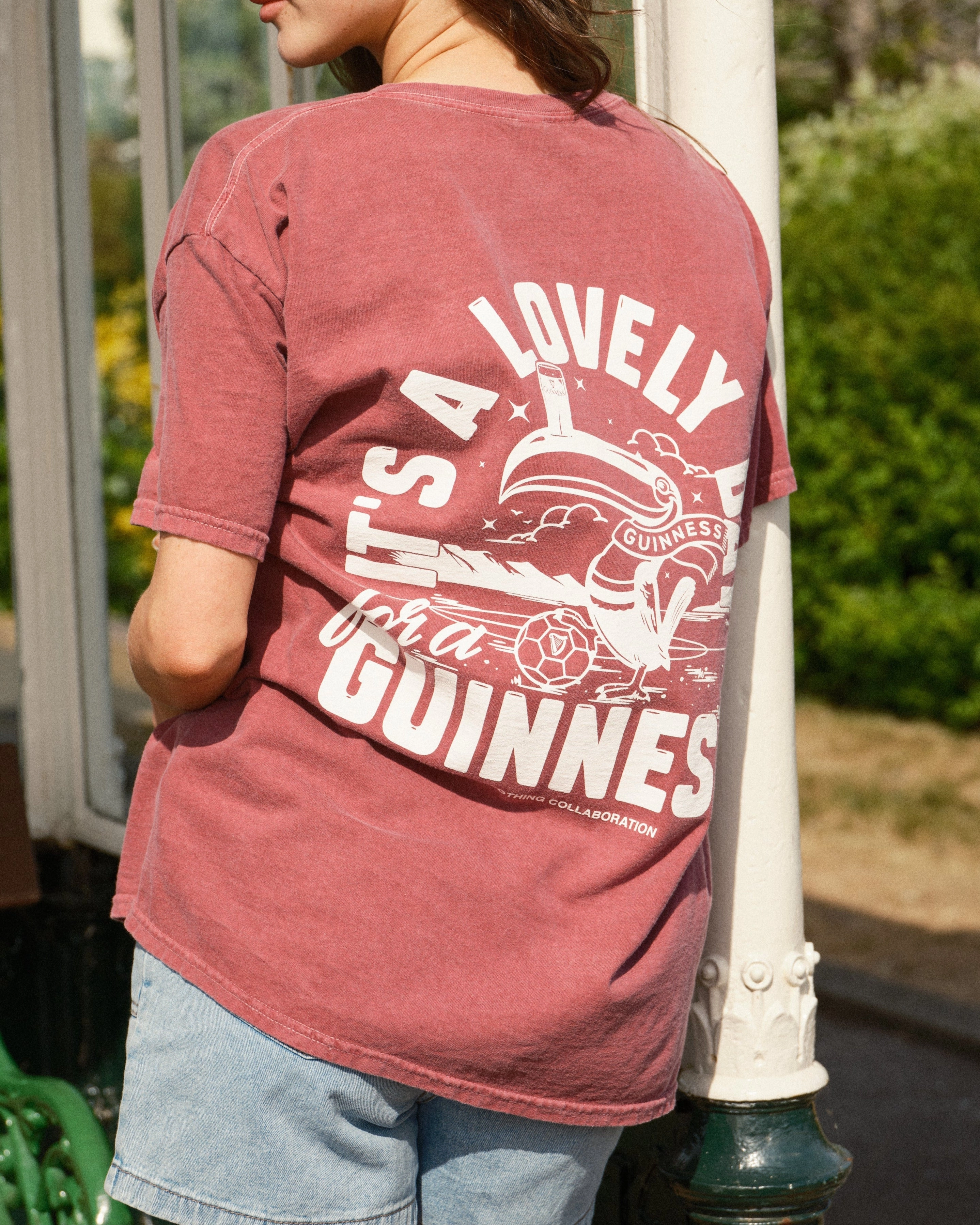 Soft and Lightweight OdorResistantTechnology Guinness x UN:IK 'Football Toucan' Vintage Washed Tee - Red