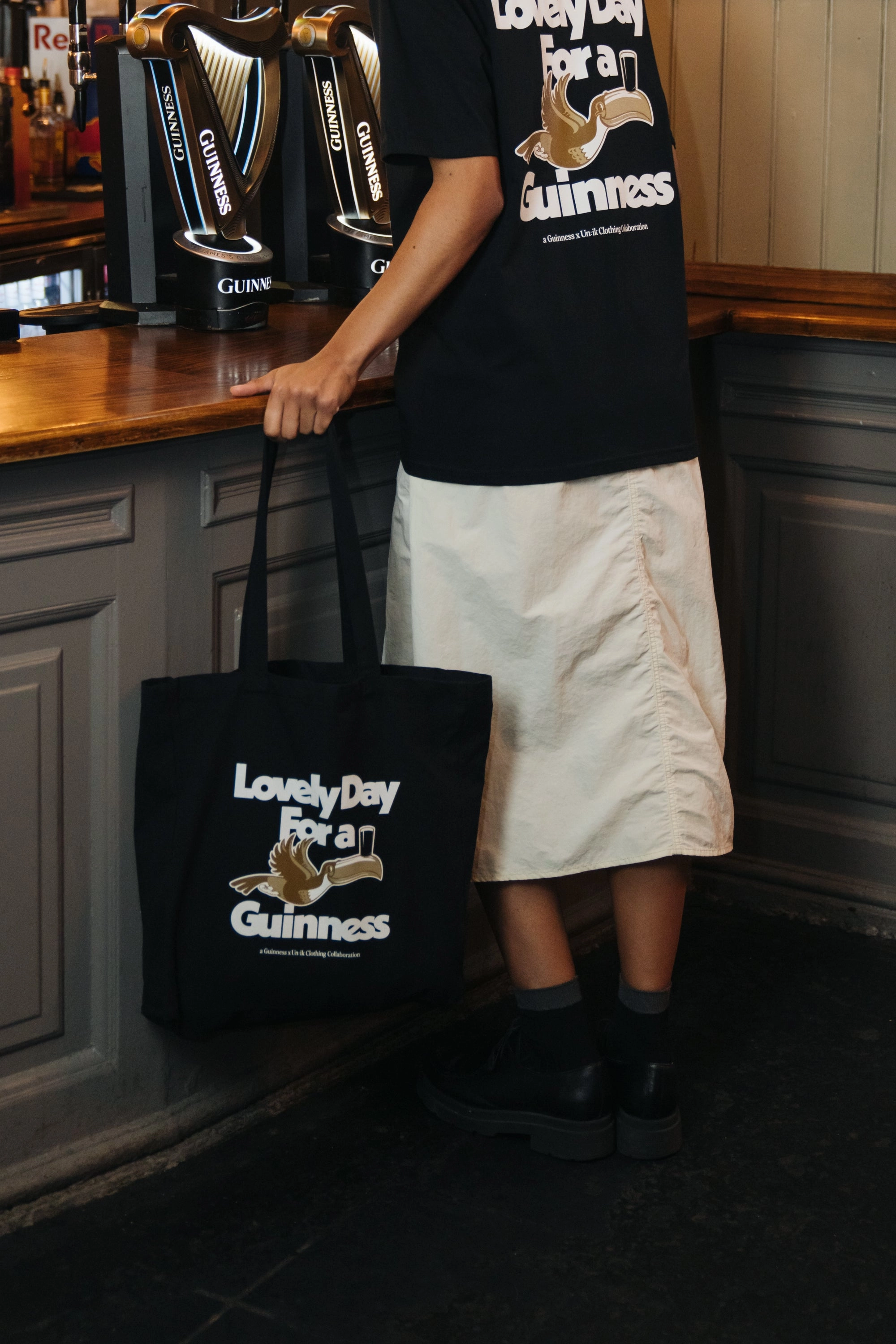 Personalized Sporty Appeal Guinness x UN:IK 'Lovely Day' Tee & Tote Bag Bundle - Black