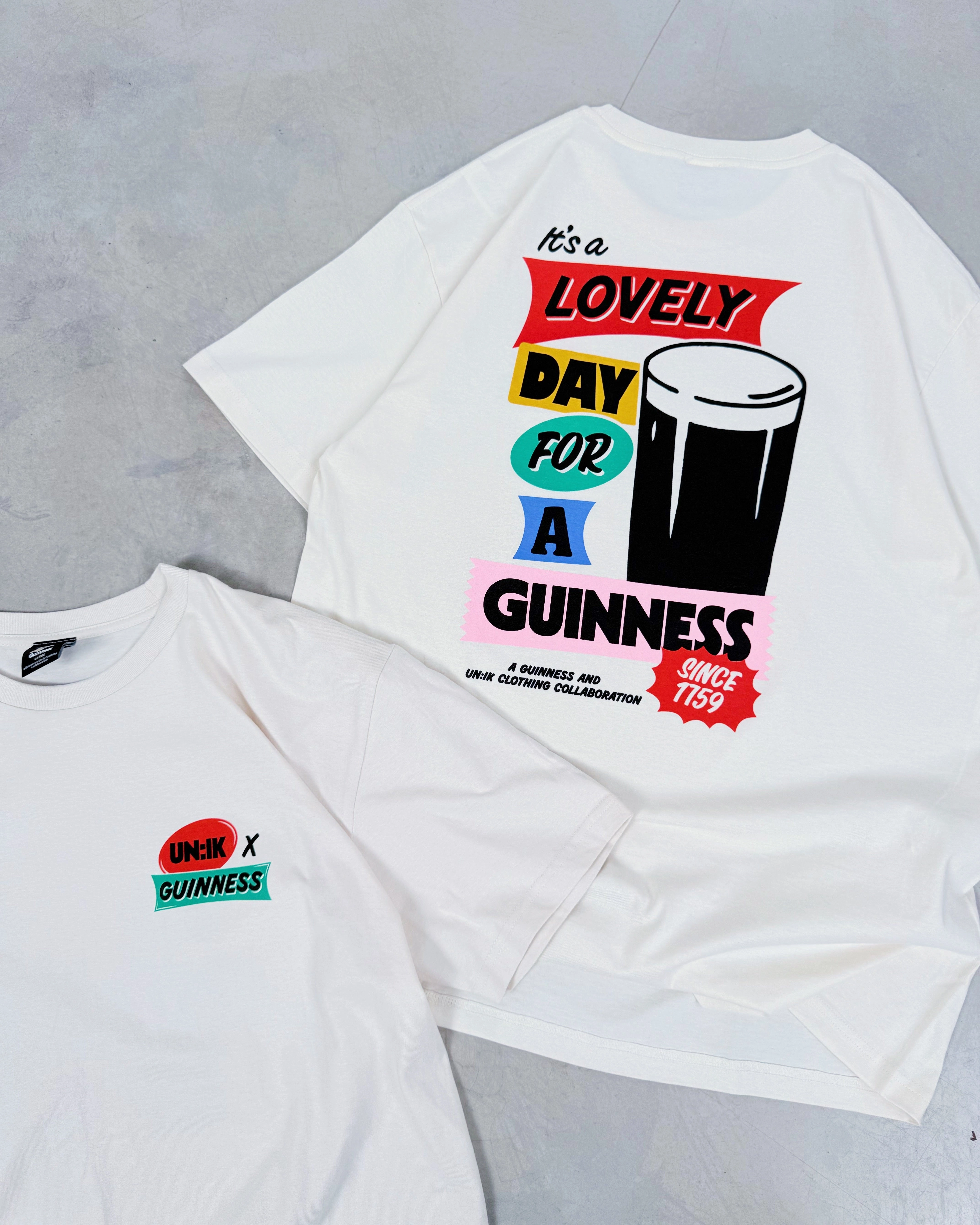 Stretchable Weave Guinness x UN:IK 'Retro' Tee - Ecru