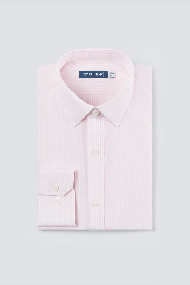 Wrinkle-Free Poplin Dress Shirt | Pink Stripes 19029N Business Meeting Polished Finish