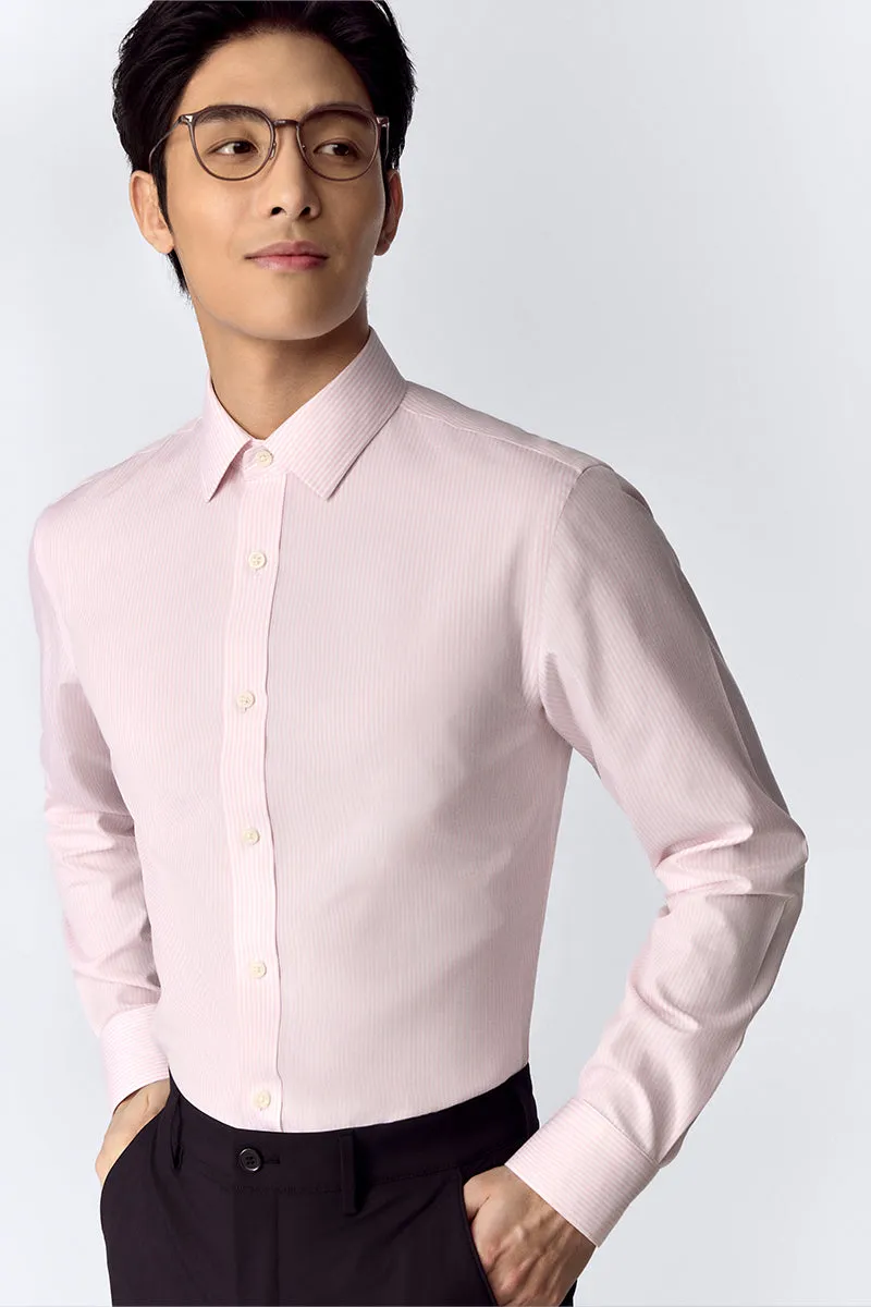 Wrinkle-Free Poplin Dress Shirt | Pink Stripes 19029N Affordable Luxury Non Irritating Tags