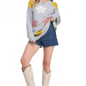 Cold-Weather Essential All-Season Wear H Grey Oversized Floral Sweater