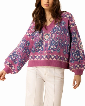 Hale Bob Jessica V Neck Wool-Blend Sweater Snuggle Look