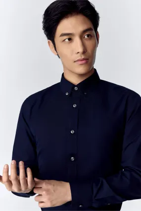 Wrinkle-Free Poplin Button-Down Dress Shirt | Navy 0053KM Tuckable Hem Urban Trend
