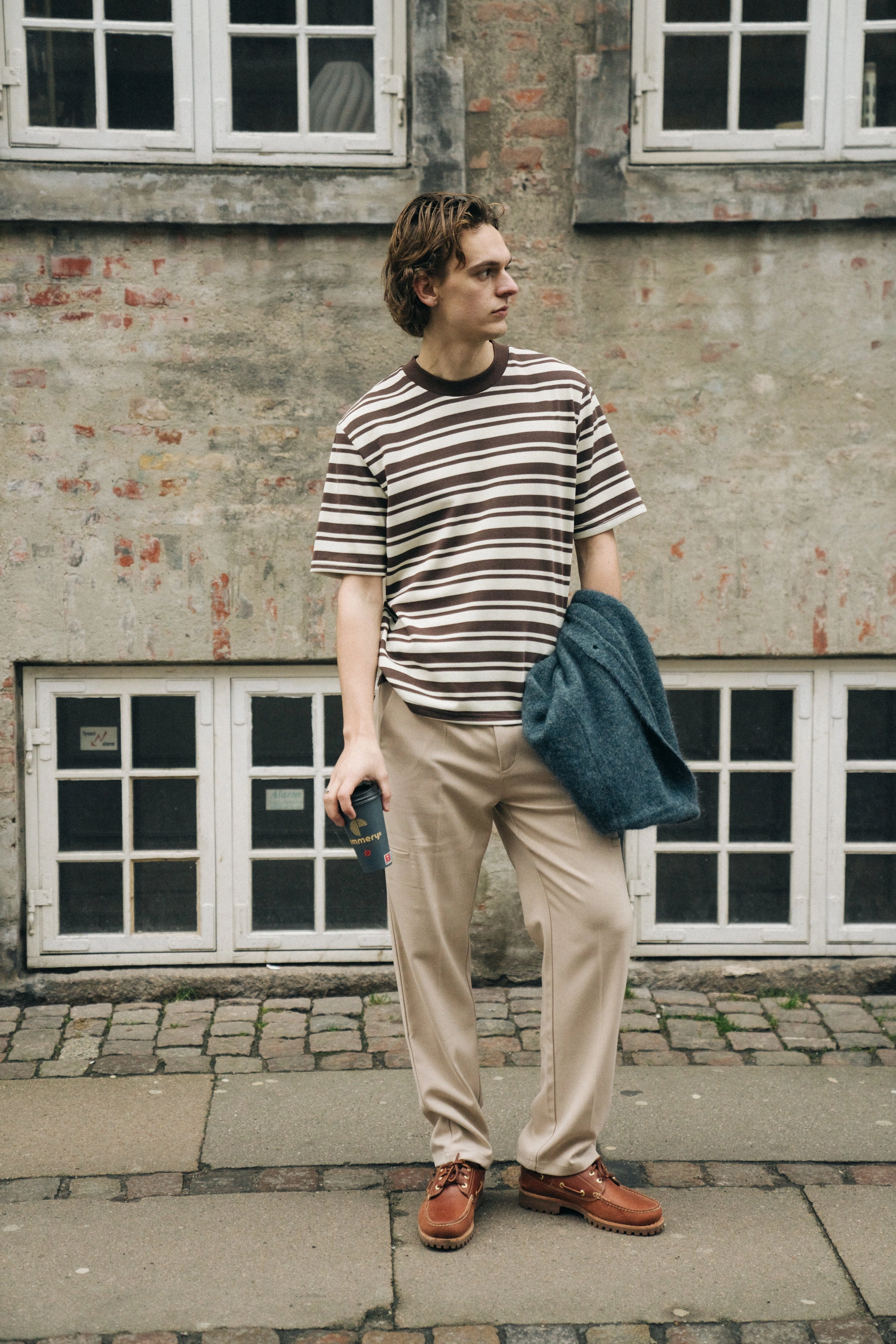 bound Pique Stripe Tee - Brown/Ecru Fashion-Forward Fit Light and Comfortable