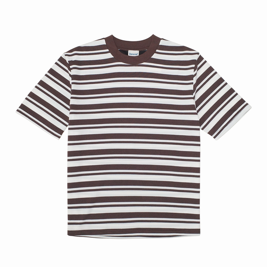 bound Pique Stripe Tee - Brown/Ecru Sporty Layer Look