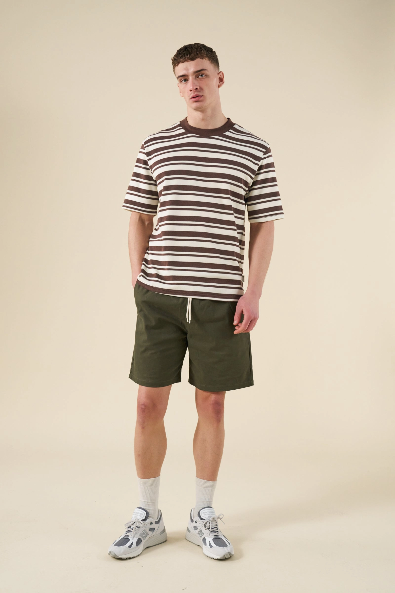 Yarn Dyed Fabric Trendy Top bound Pique Stripe Tee - Brown/Ecru