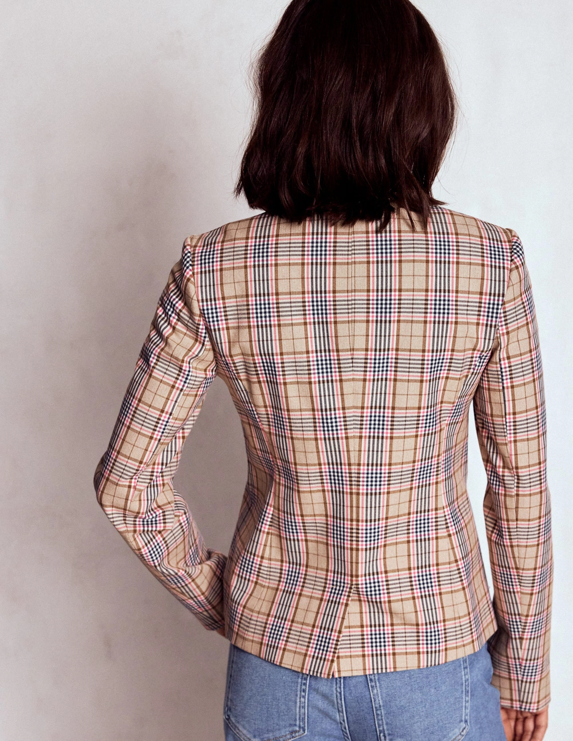Hampstead Check Blazer-Brown, Pink & Navy  Check Reinforced Edging Flexible Hem Adjustment