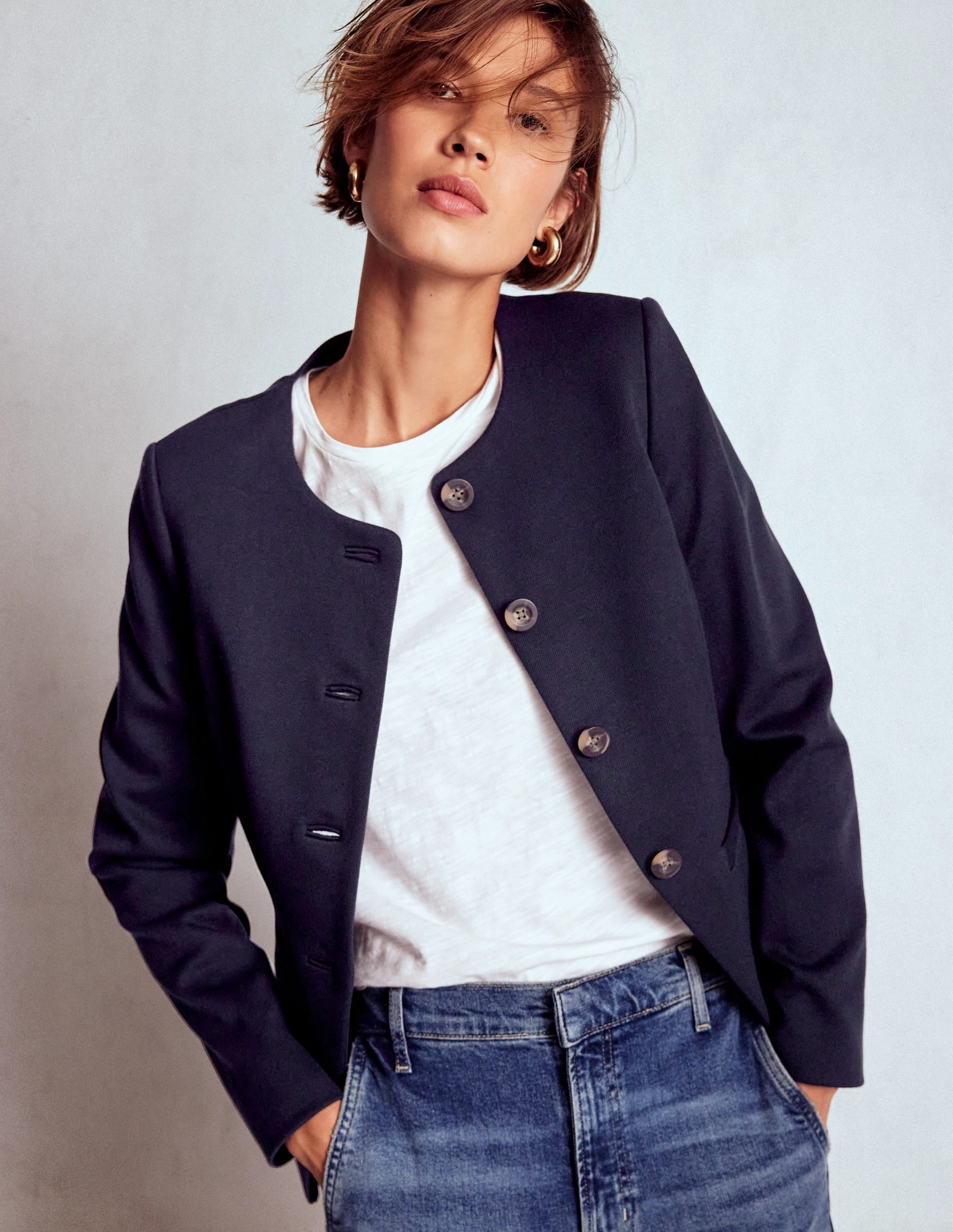 Hampstead Ponte Twill Blazer-Navy Windproof Thermal Shell Waterproof Material