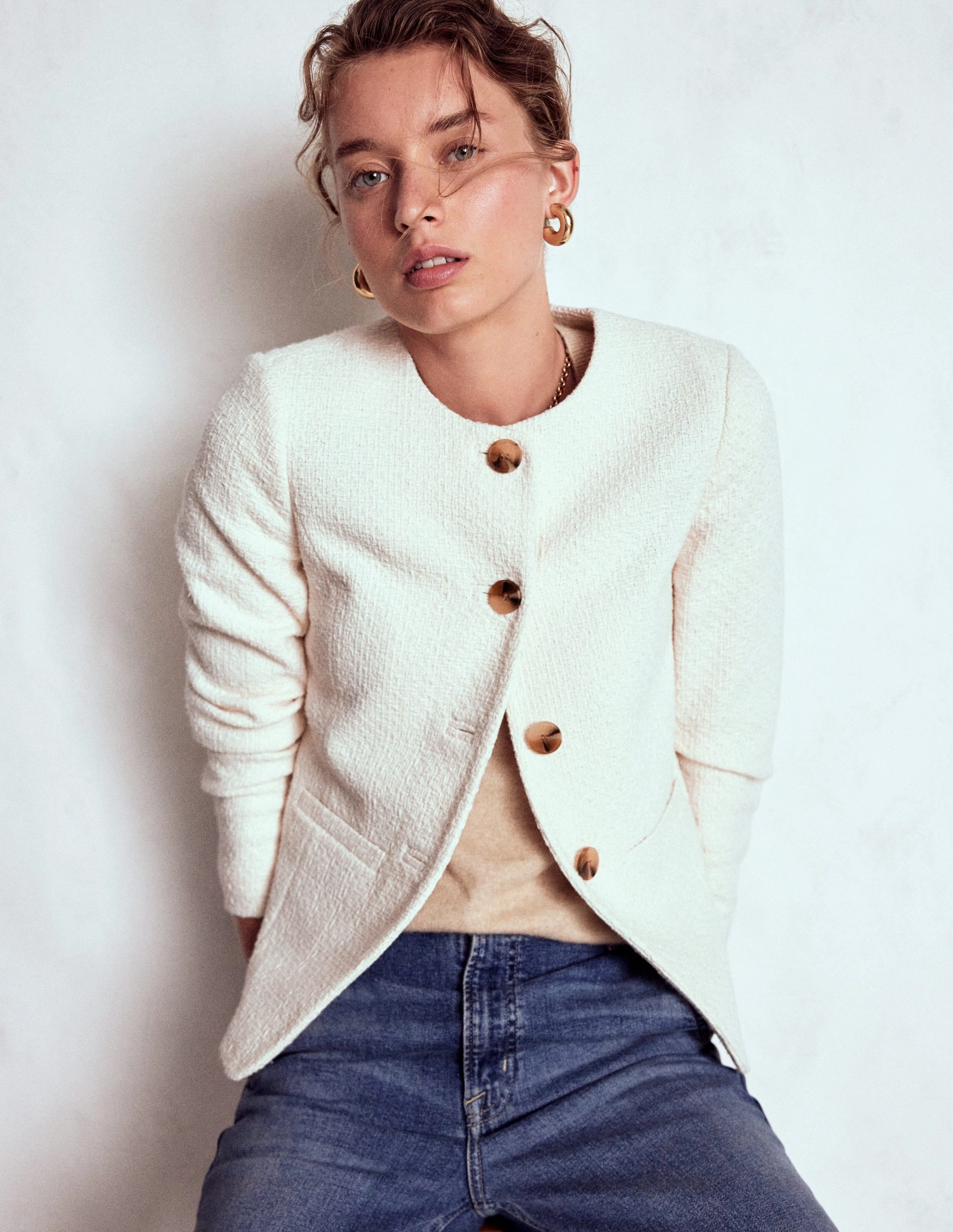 UV Protective Layer Cold Resist Hampstead Textured Blazer-Cream Texture