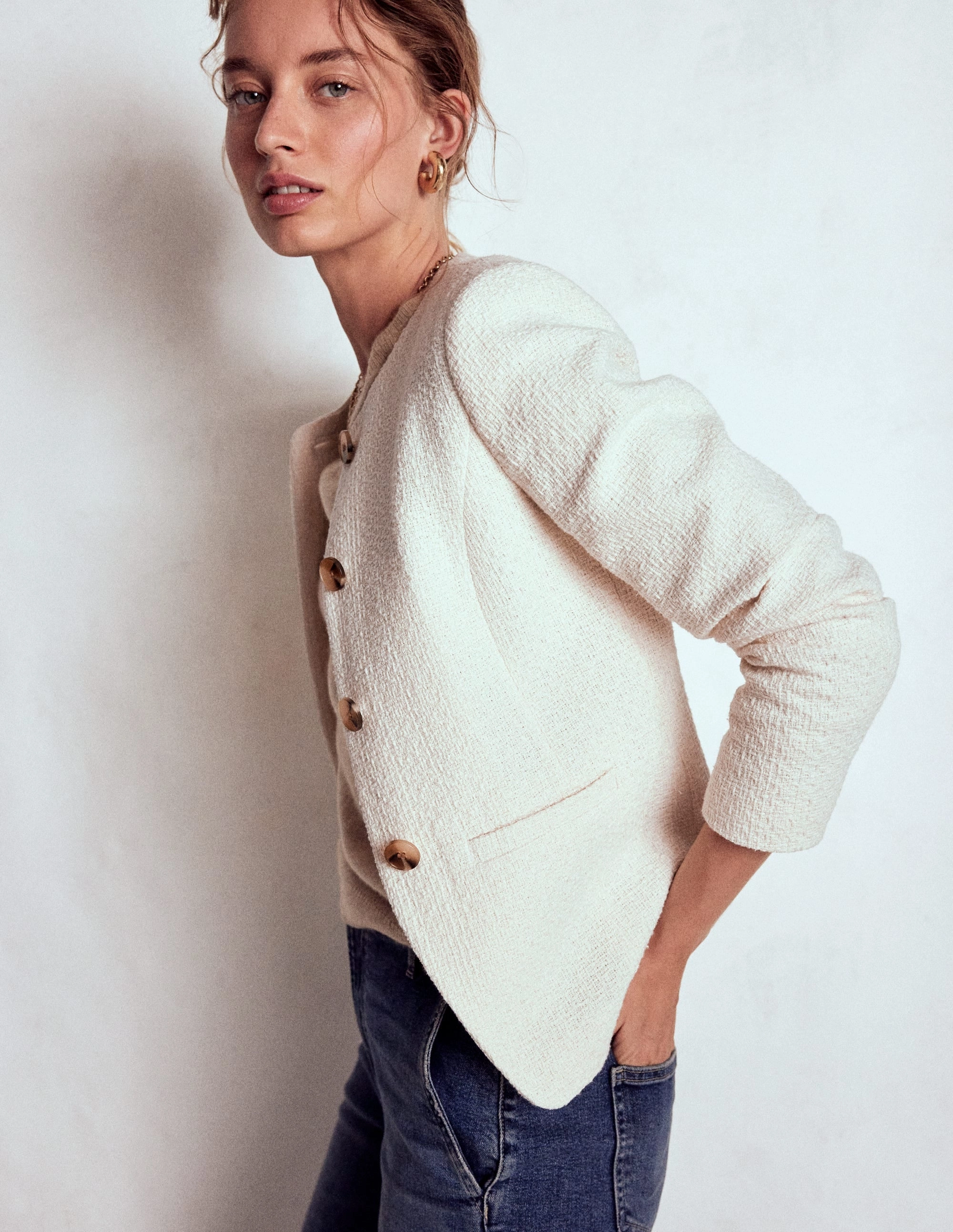 Hampstead Textured Blazer-Cream Texture Light Outdoor Layer
