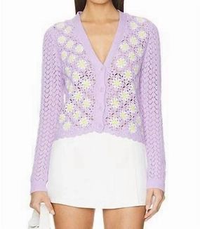 Hand Crochet Daisy Cardigan In Violet Cozy Design