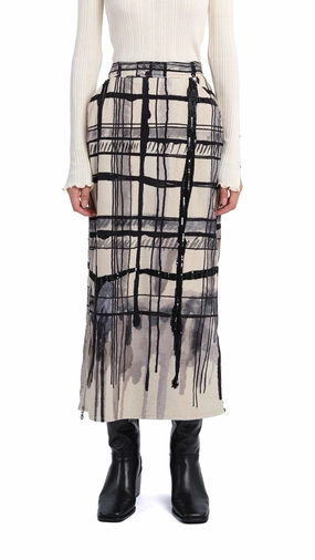 music concert Handcrafted Checker Printed Corduroy Fishtail Skirt
