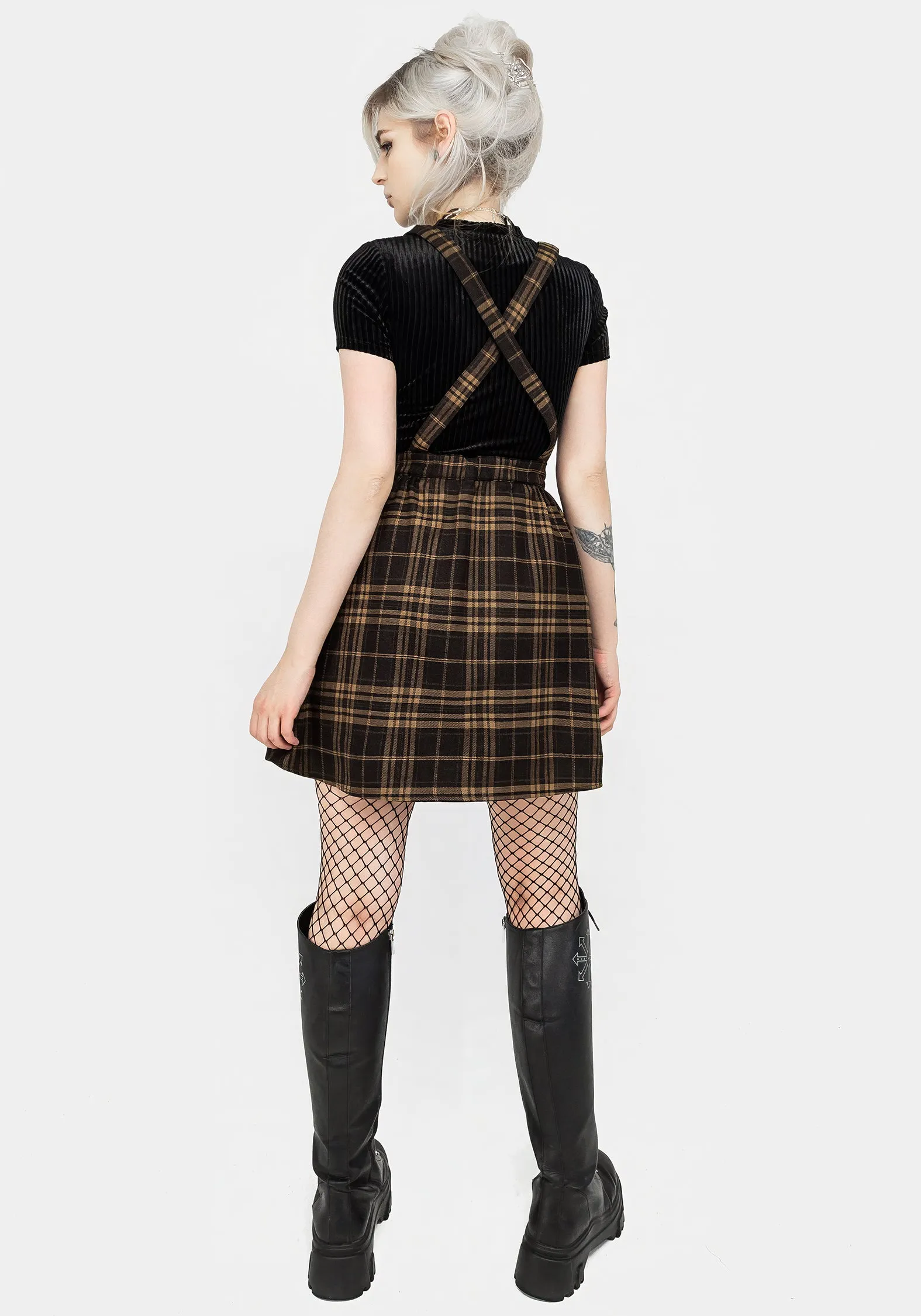 Flattering Silhouette Wear Artume Embroidered Check Mini Pinafore Dress