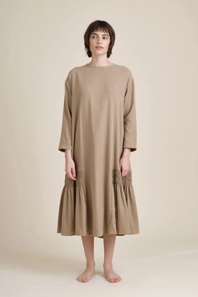 Easy Going Sophisticated Look Gathered Dress Mocha