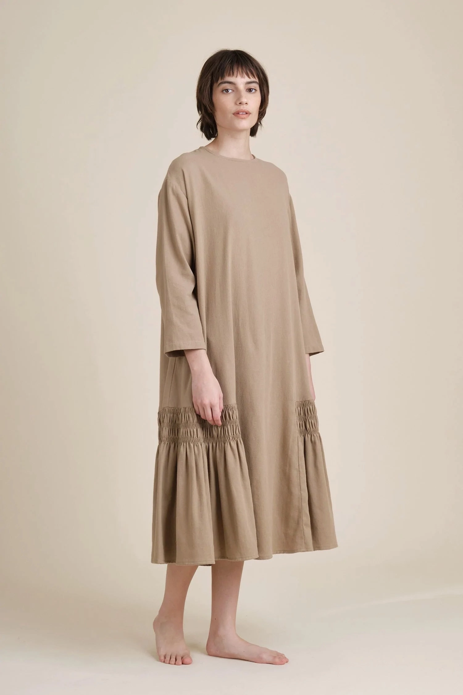 Elegant Appearance Polished look dress Gathered Dress Mocha