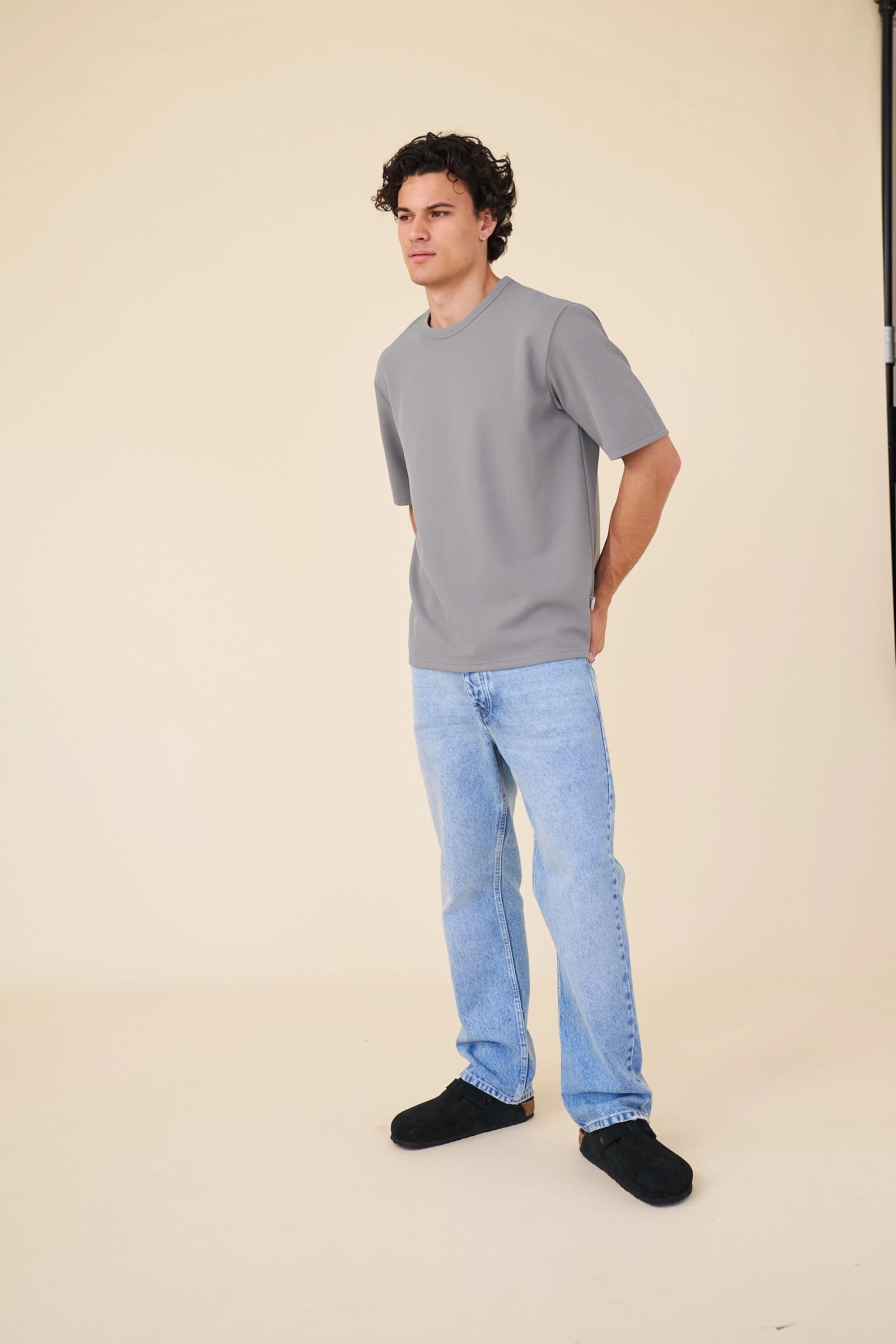 Crew Neck Design Holiday Wear bound Textured Duty Tee - Charcoal