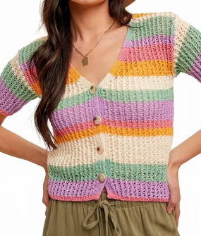 Happy Day Short Sleeve Knit Cardigan In Rainbow Versatile knitwear Smart Style