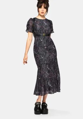 Haunt Medieval Print Chiffon Maxi Dress Minimal Motion