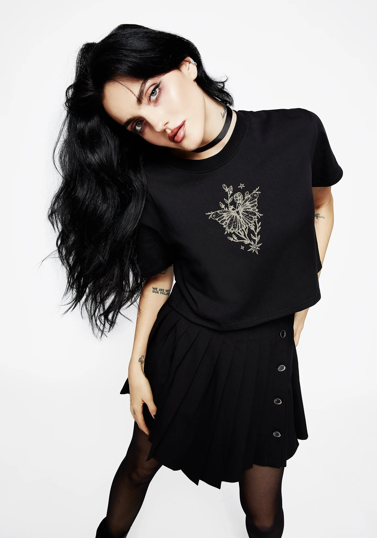 Sport Hoodie Hawkmoth Graphic Print Boxy Crop Tee