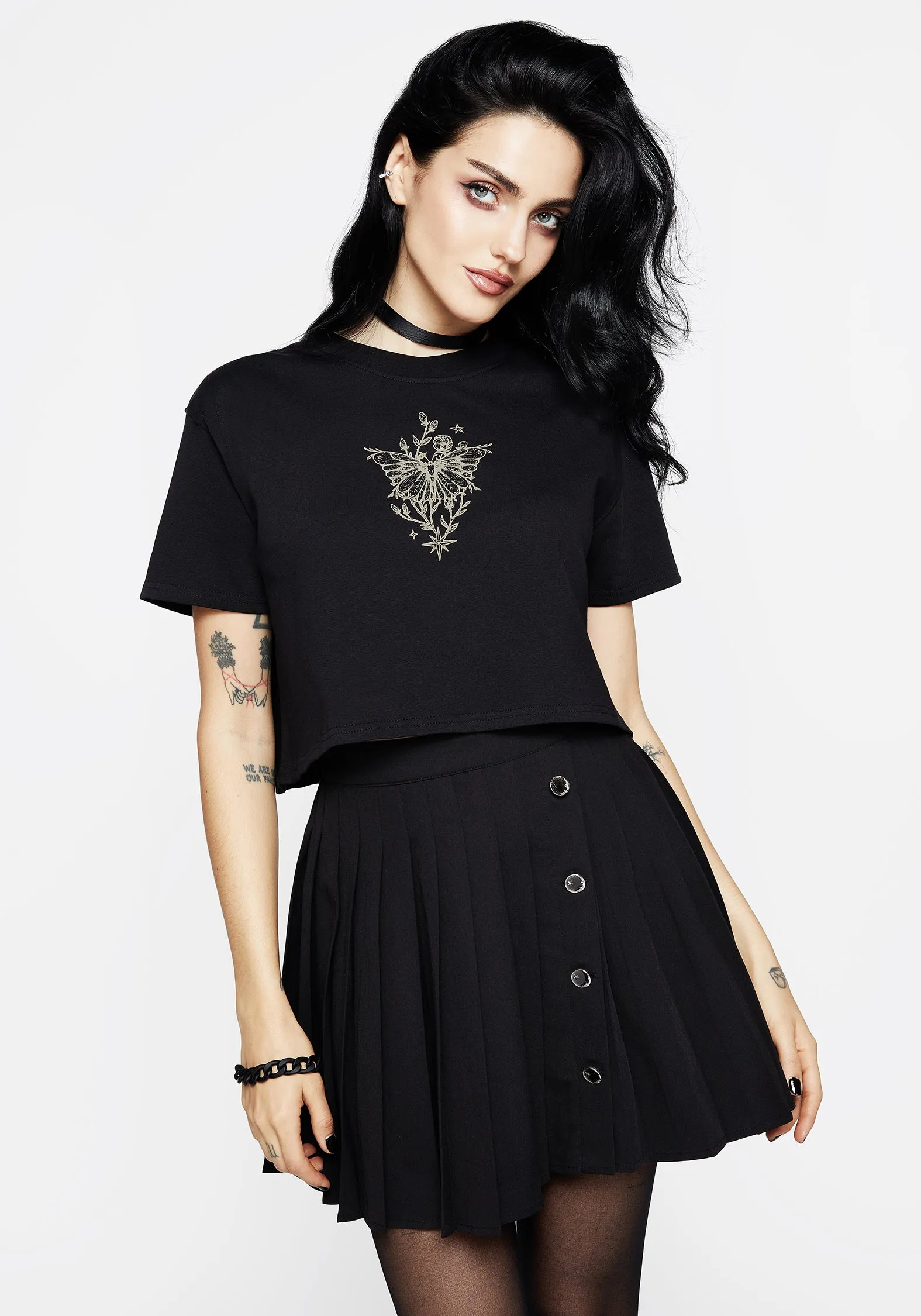 Hawkmoth Graphic Print Boxy Crop Tee MoistureControl