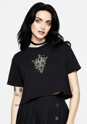 Hawkmoth Graphic Print Boxy Crop Tee Anti Odor Finish
