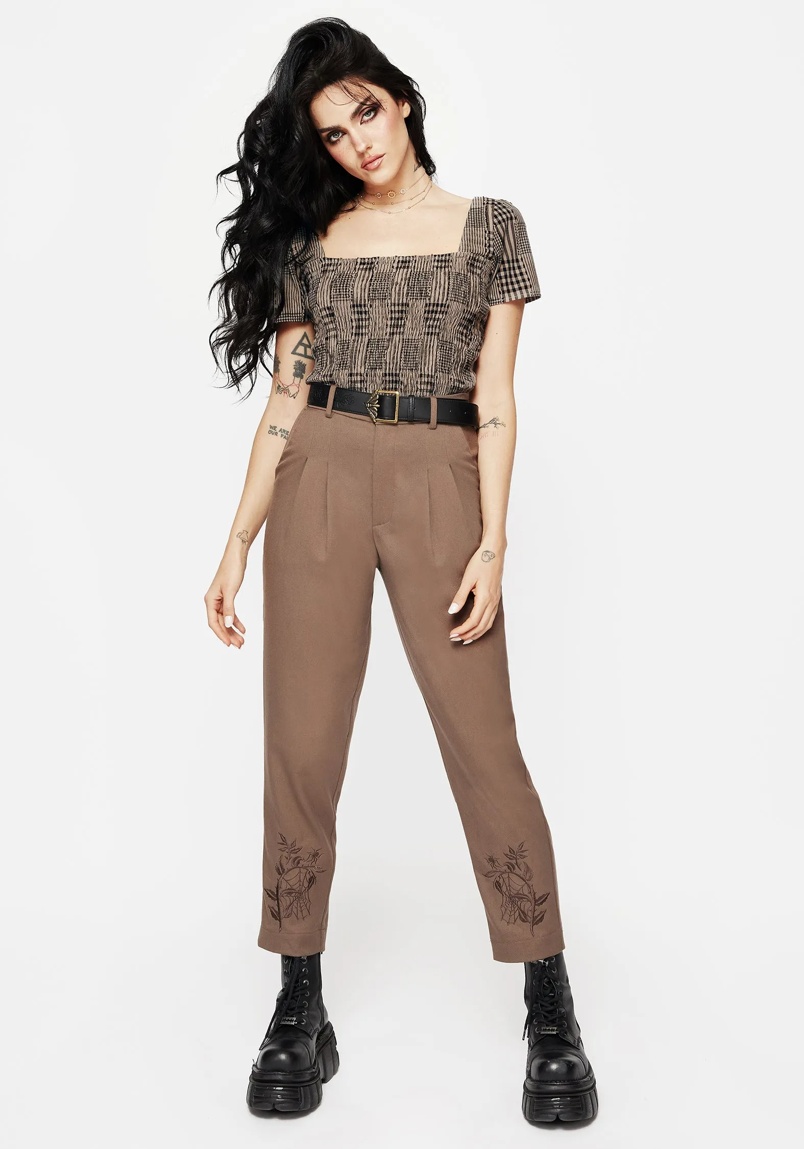 Hazel Embroidered Slim Tailored Trousers Comfy Vibes