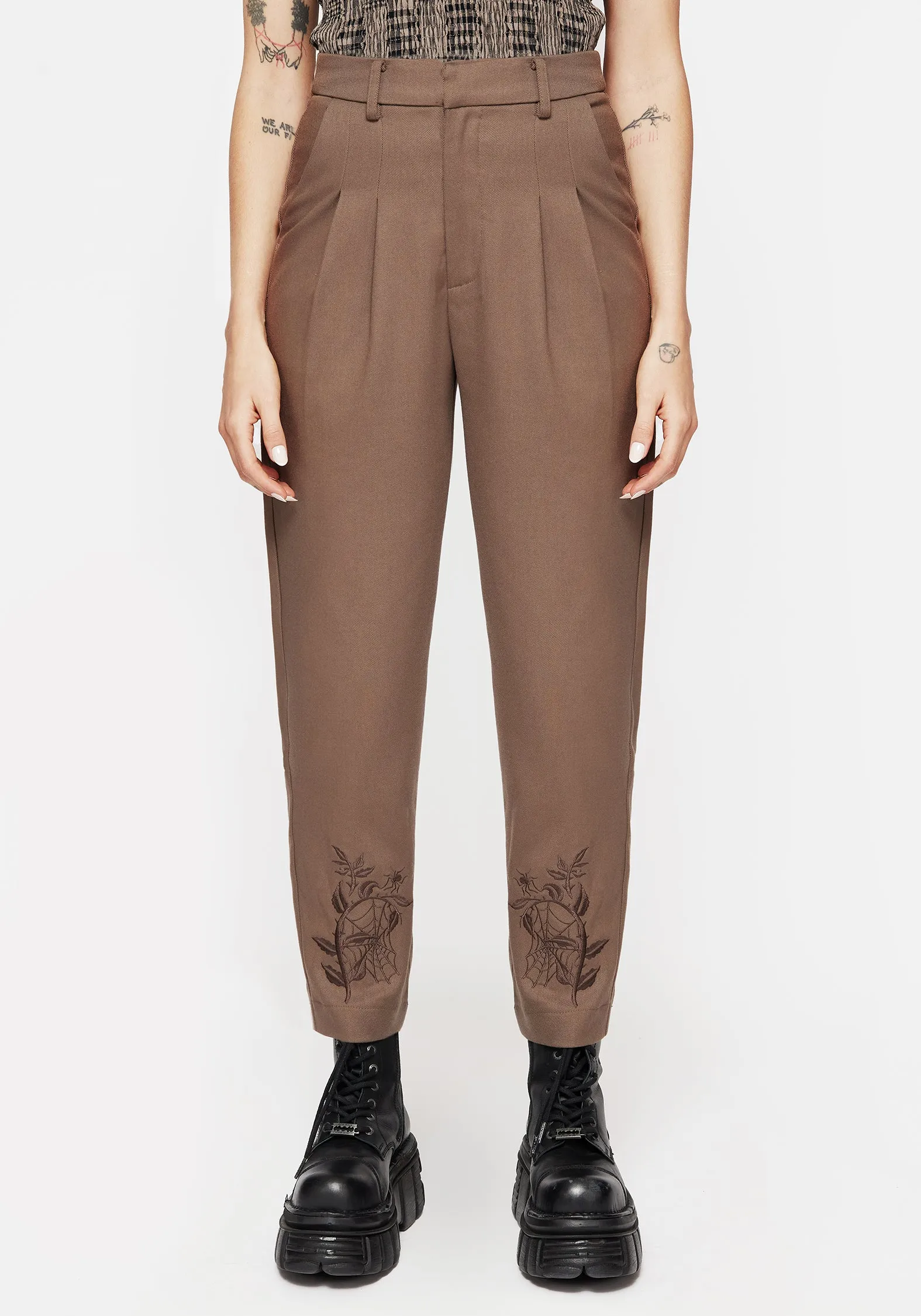 Hazel Embroidered Slim Tailored Trousers Relaxed Design Wear