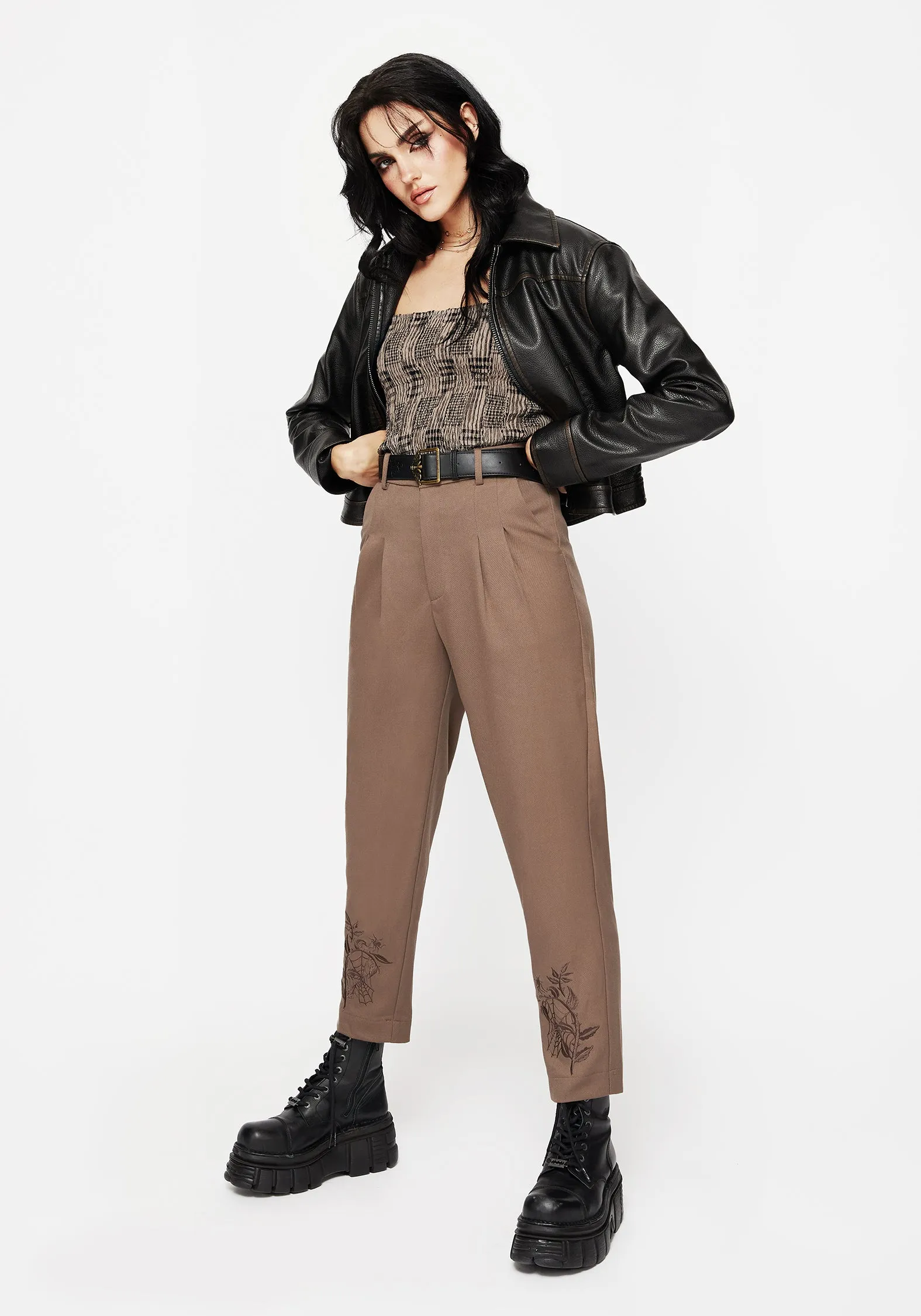 Hazel Embroidered Slim Tailored Trousers Chilly Day Comfort Outdoor Friendly