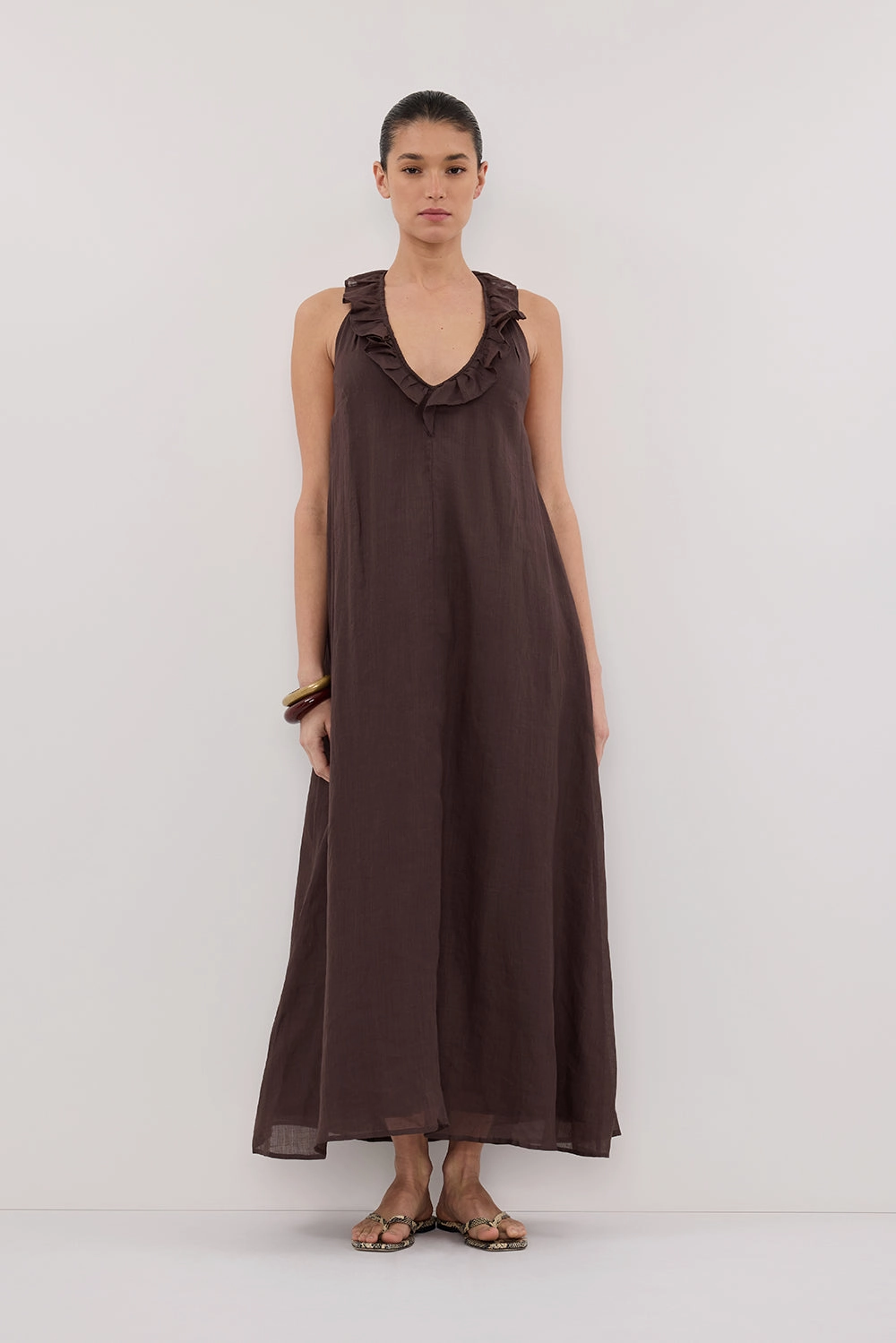 Mesh Soft HAZEL DARK CHOC RAMIE SLEEVELESS MIDI DRESS