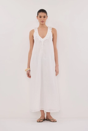 DeepPocketStyle Soft Outfit HAZEL WHITE RAMIE SLEEVELESS MIDI DRESS