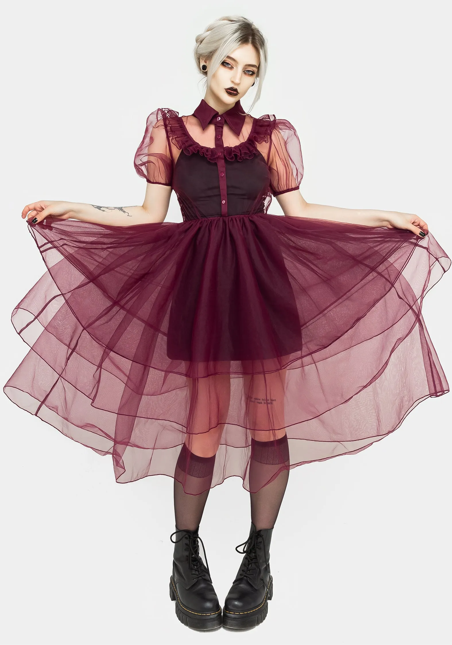 Headhunter Frill Yoke Gown - Purple Contrasting Detail Smooth Edge