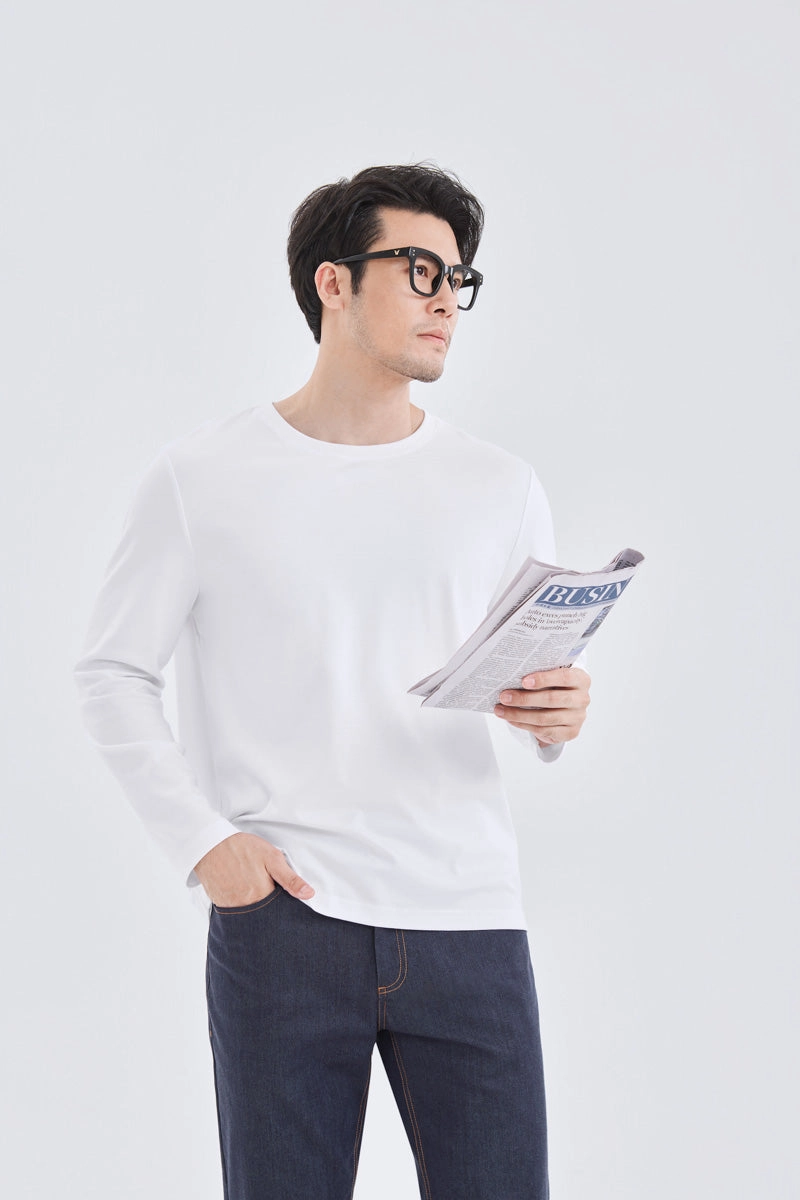 Unisex versatility Urban Casual HeatGuard Crew Neck Long Sleeve T-Shirt | White WH001Z