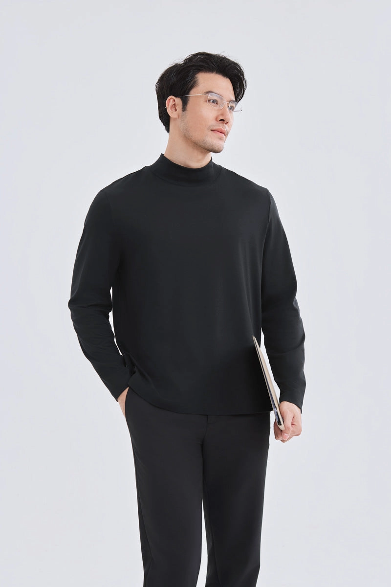 HeatGuard Mock Neck Long Sleeve T-Shirt | Black BKFD01 Travel convenience