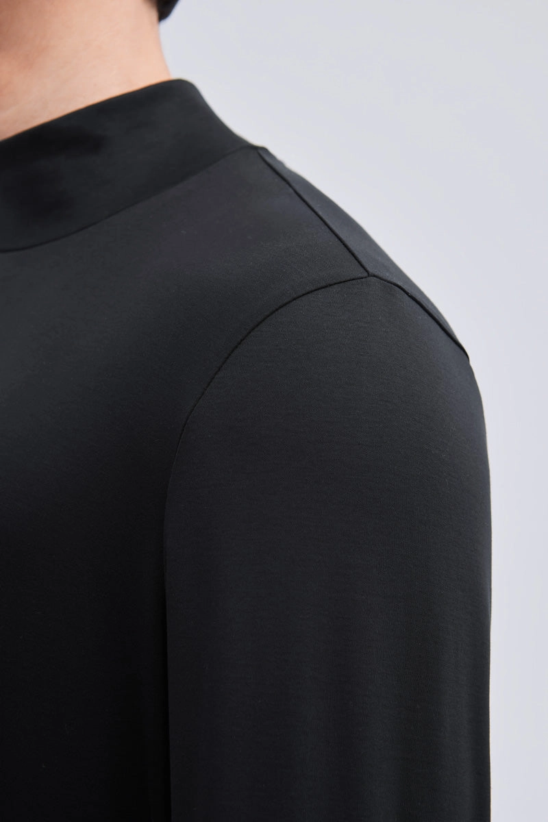 HeatGuard Mock Neck Long Sleeve T-Shirt | Black BKFD01 Autumn Wear LowImpactDye