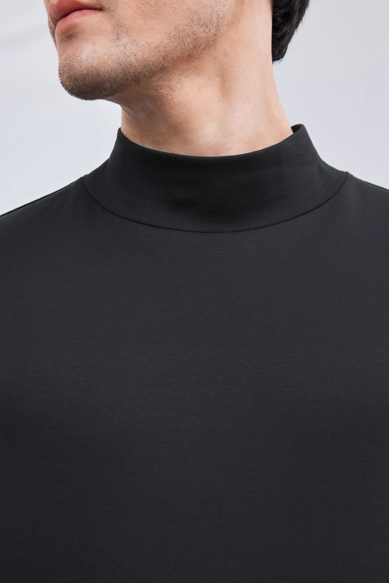 HeatGuard Mock Neck Long Sleeve T-Shirt | Black BKFD01 Lightweight Look Stretchable
