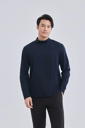 Summer Comfort HeatGuard Mock Neck Long Sleeve T-Shirt | Navy NNY096