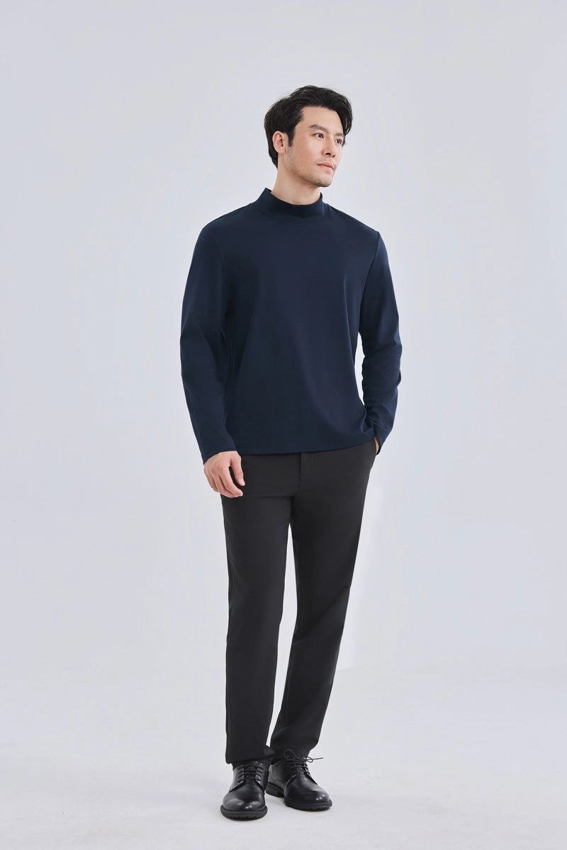 HeatGuard Mock Neck Long Sleeve T-Shirt | Navy NNY096 Comfortable clothing Subtle Details