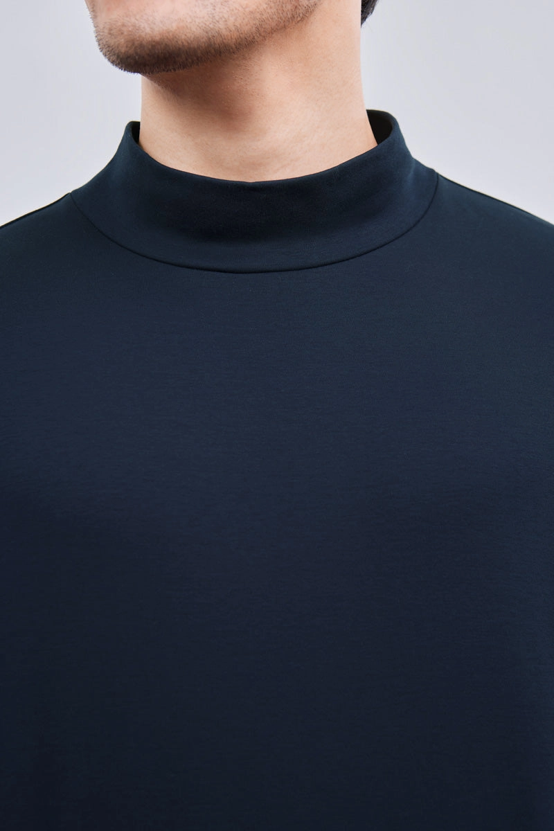Camping attire Durable Color Retention HeatGuard Mock Neck Long Sleeve T-Shirt | Navy NNY096