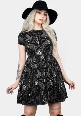 Soft Fit Wear Embroidered-Sleeve Hecate's Garden Skater Mini Dress