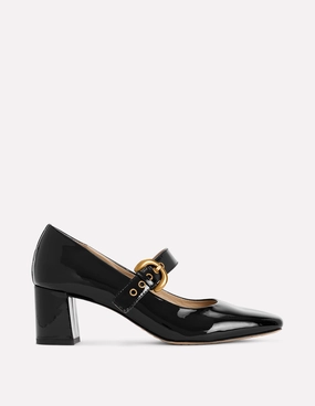 Matte Finish Heeled Buckle Mary Janes-Black