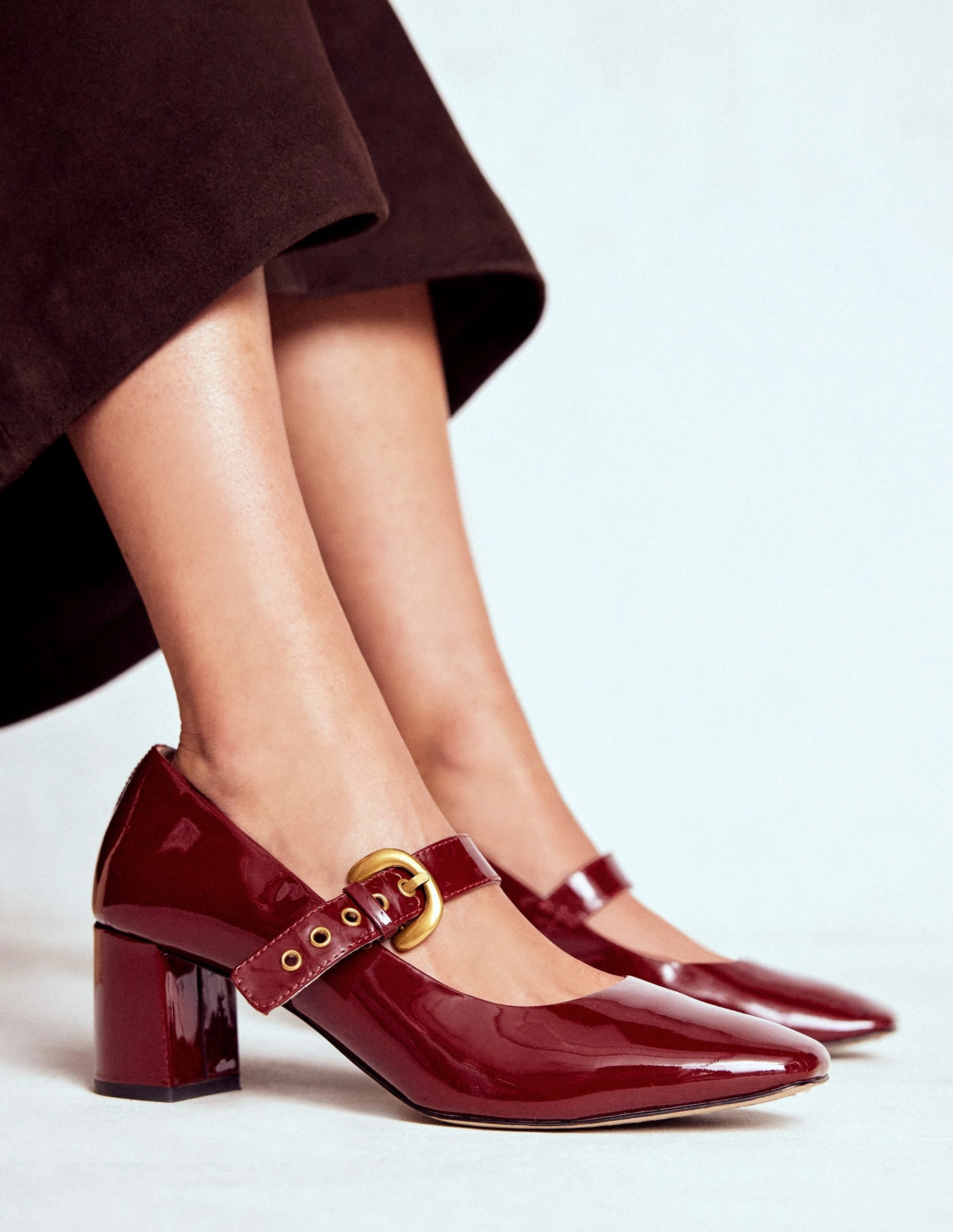 Heeled Buckle Mary Janes-Oxblood Soft Material Party Shoes