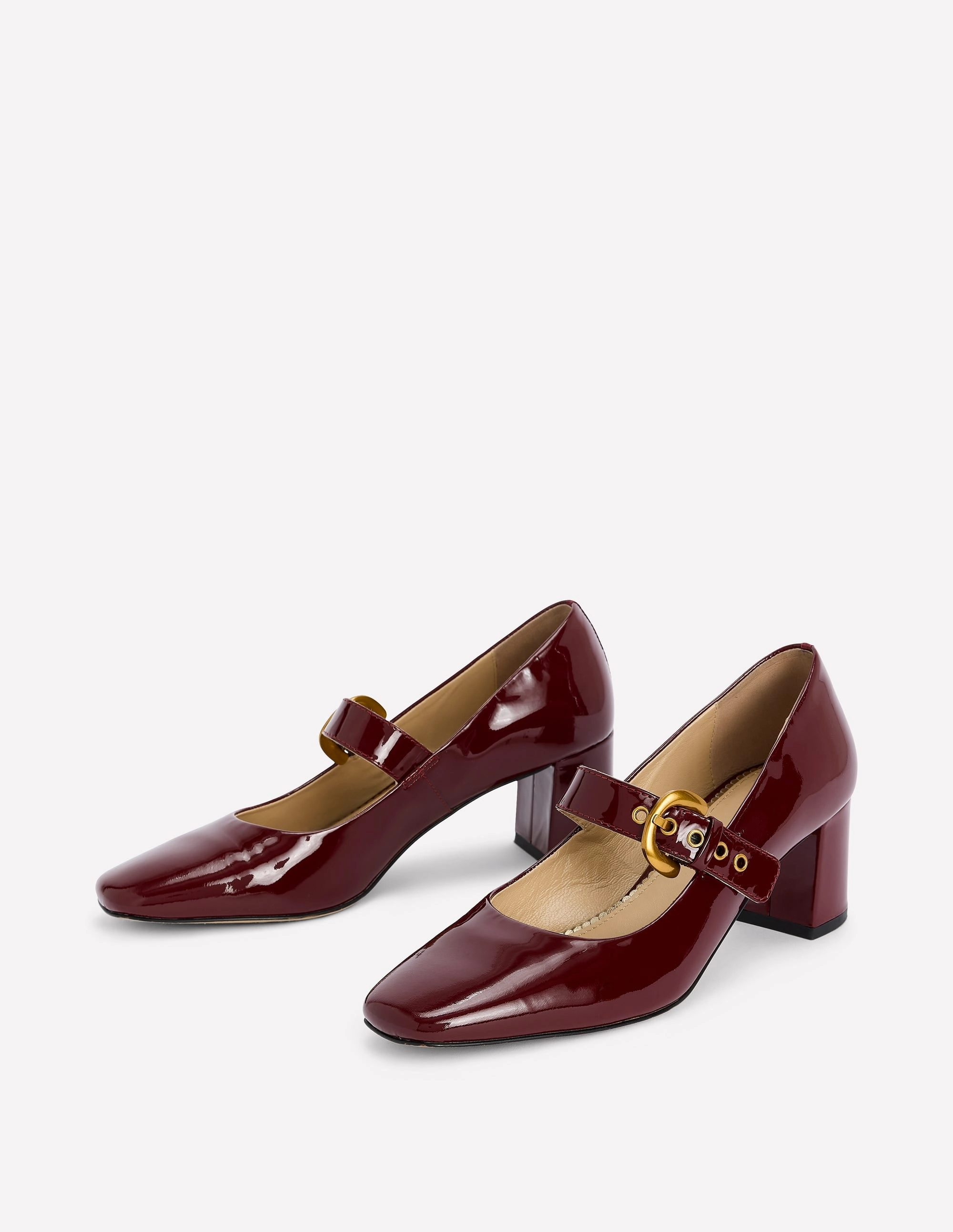 Heels for Spring Heeled Buckle Mary Janes-Oxblood
