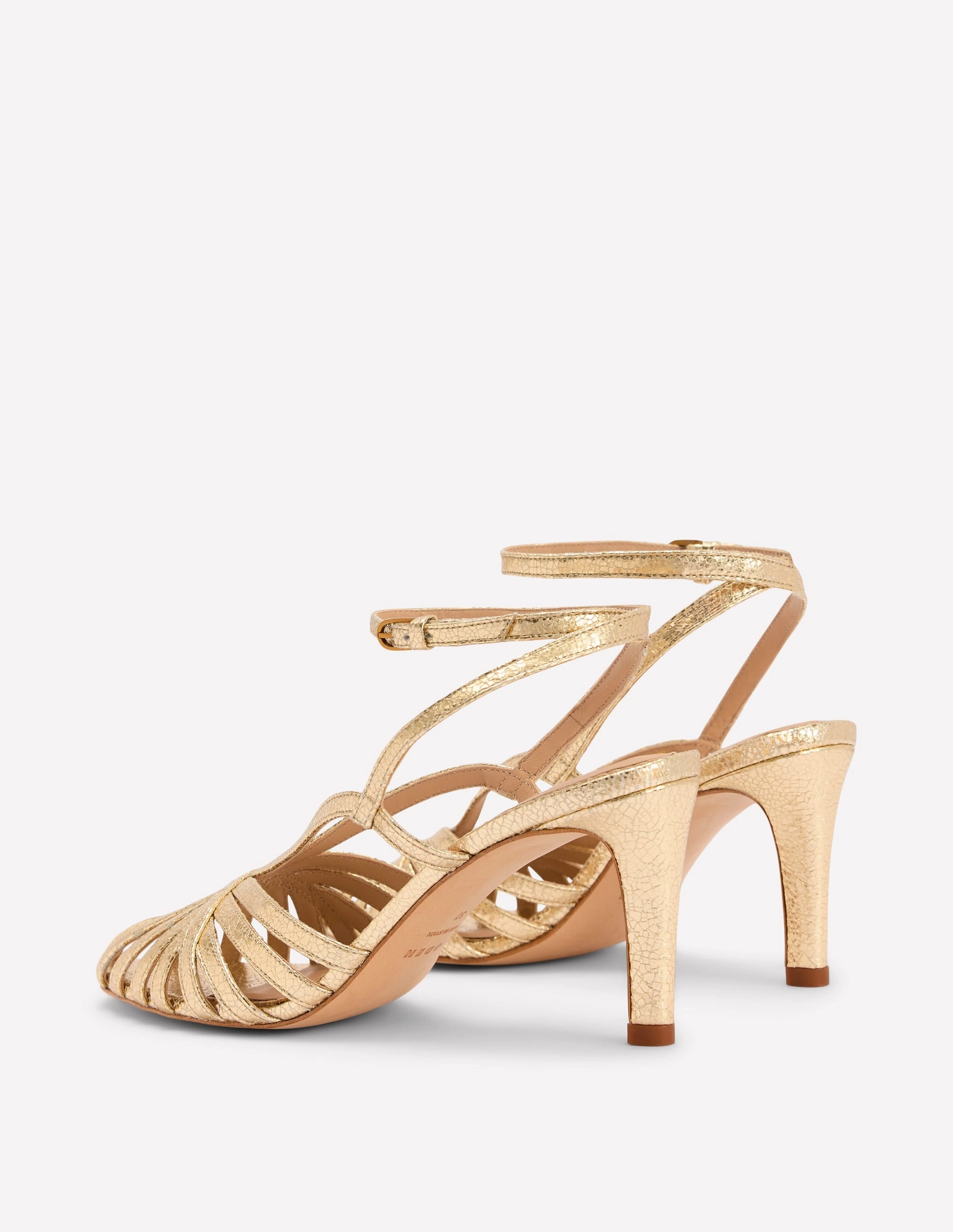 Retro Bridal Shoes Heeled Cage Sandals-Gold Metallic