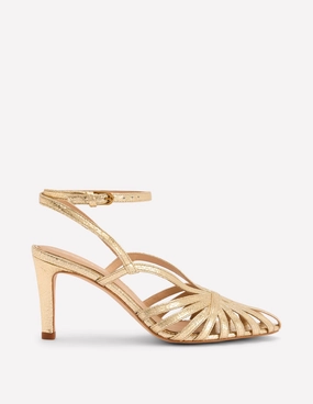 Removable Footbed Heeled Cage Sandals-Gold Metallic
