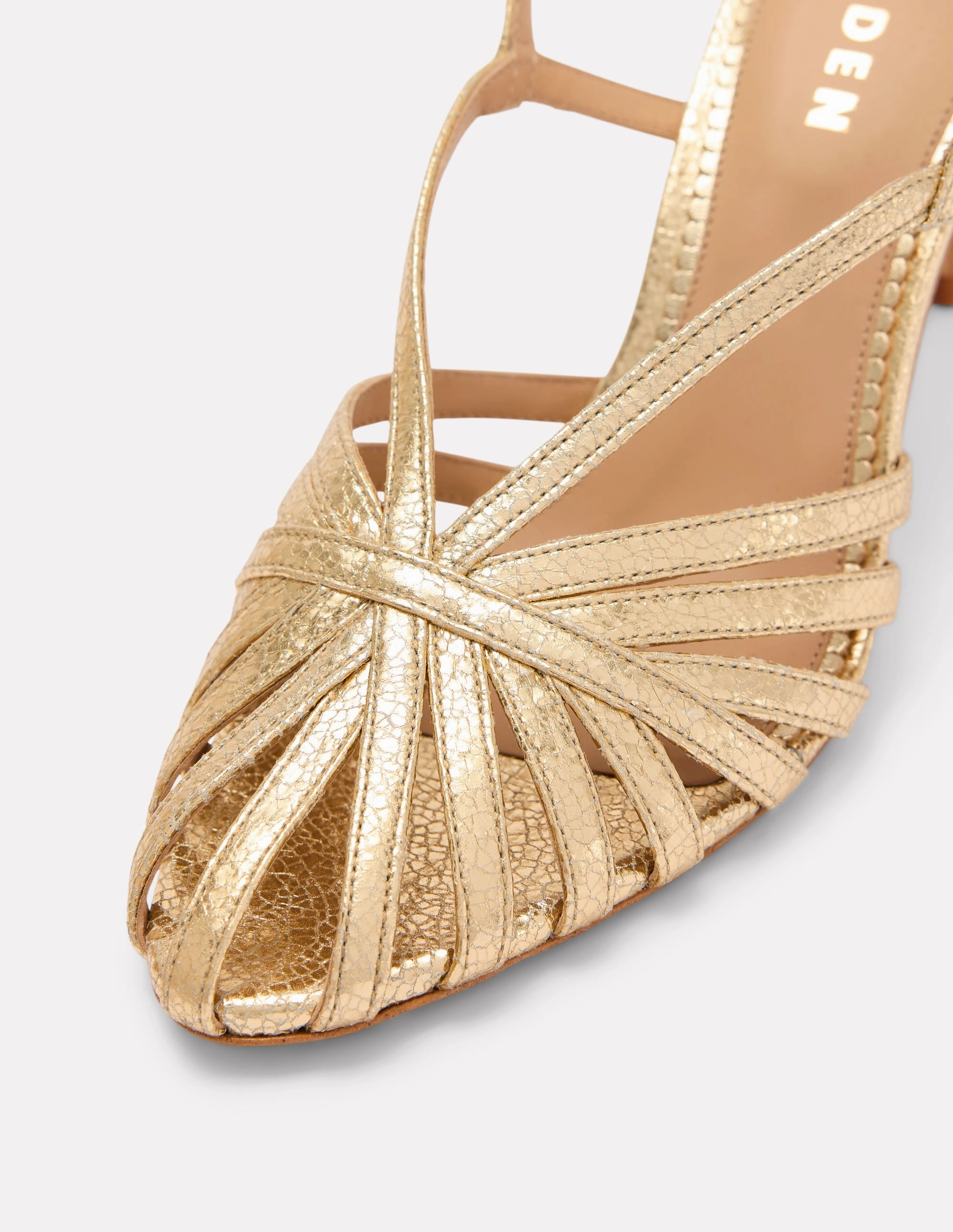 Heeled Cage Sandals-Gold Metallic Synthetic Upper
