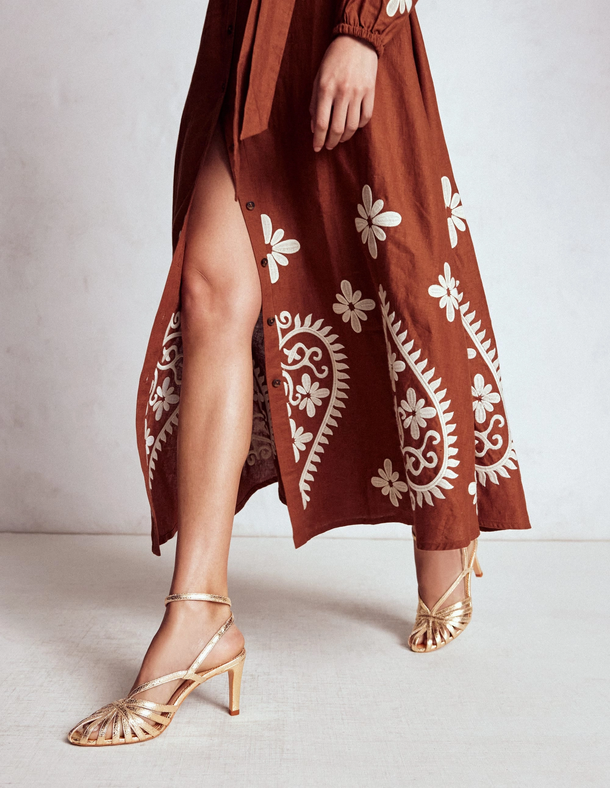 Heeled Cage Sandals-Gold Metallic True Fit Wide Strap Heels