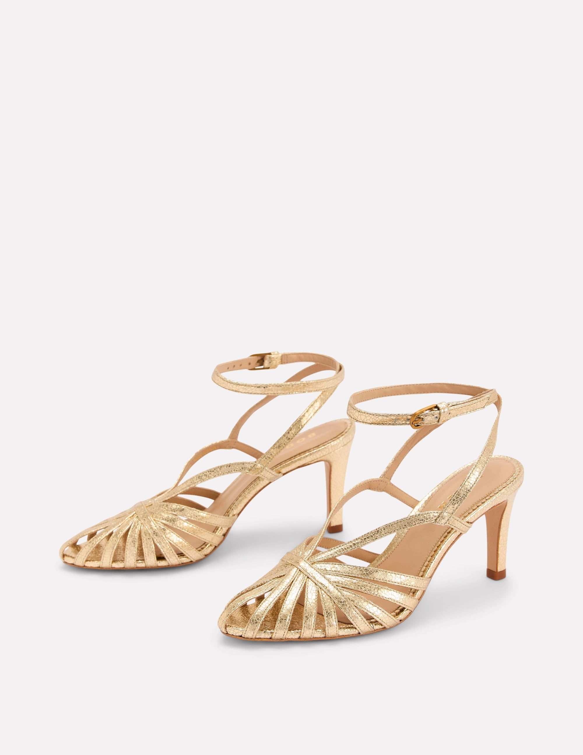 Heeled Cage Sandals-Gold Metallic Textured Heels Holiday Heels