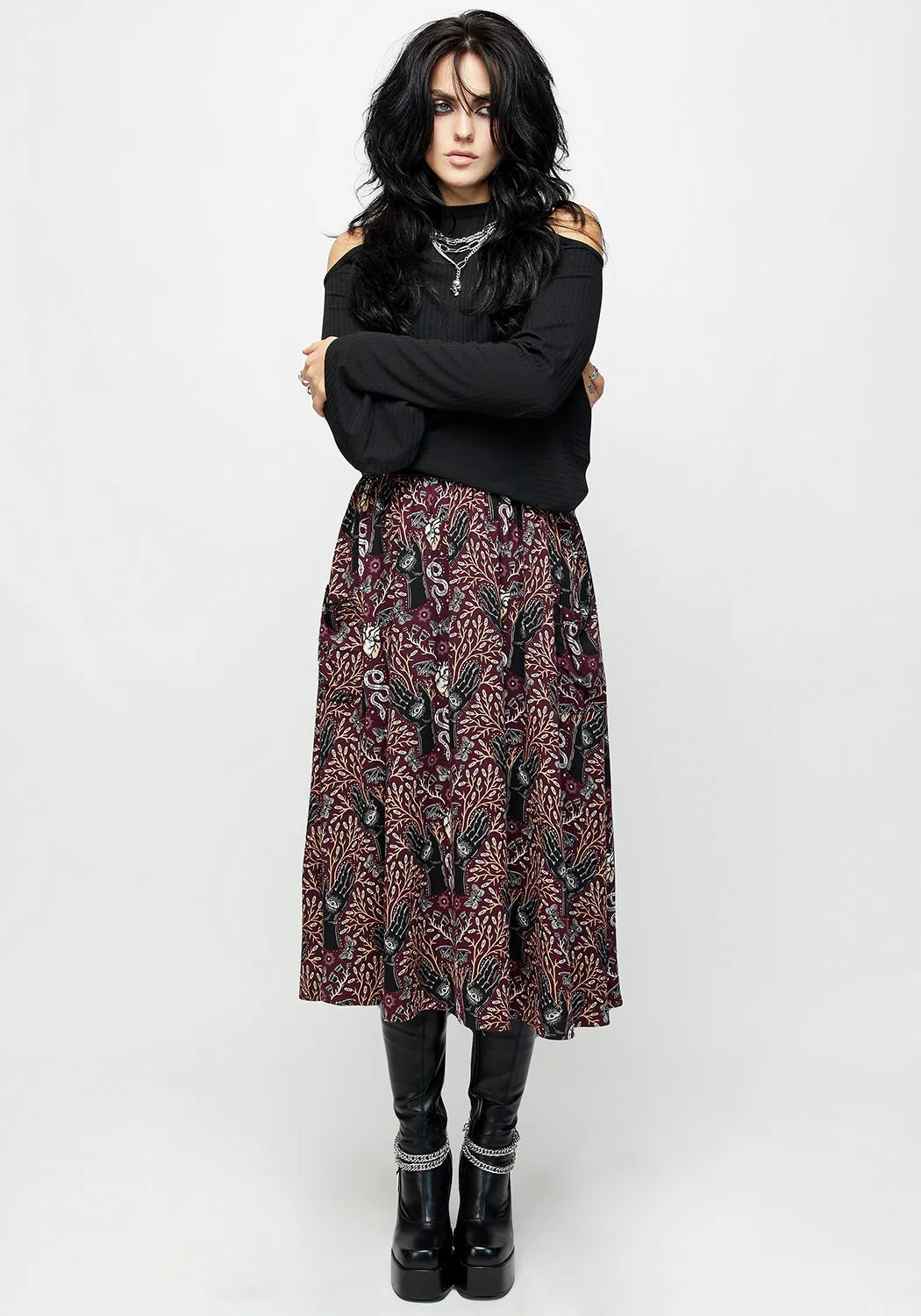 Designer Label Cultural Event Hemlock Tie Detail Midi Skirt