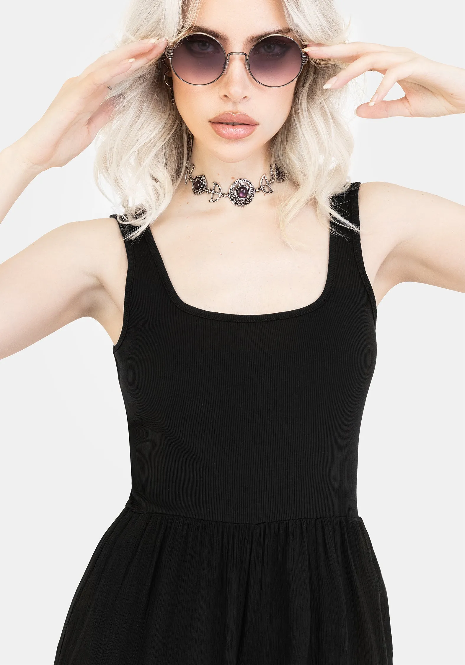 Herne Contrast Wide Leg Jumpsuit Twill Weave Texture